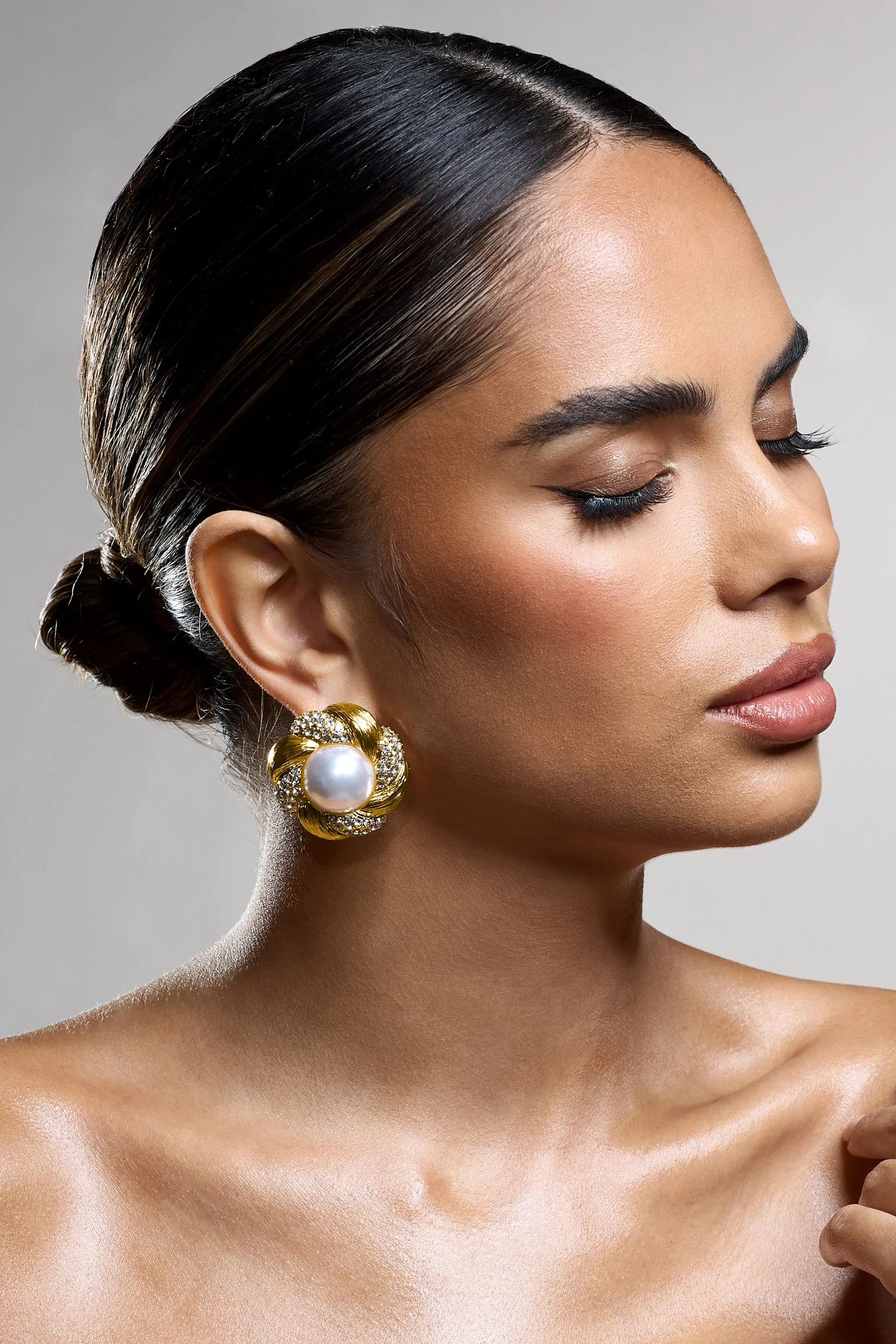 Nolita | Gold Diamante Pearl Pendant Earrings