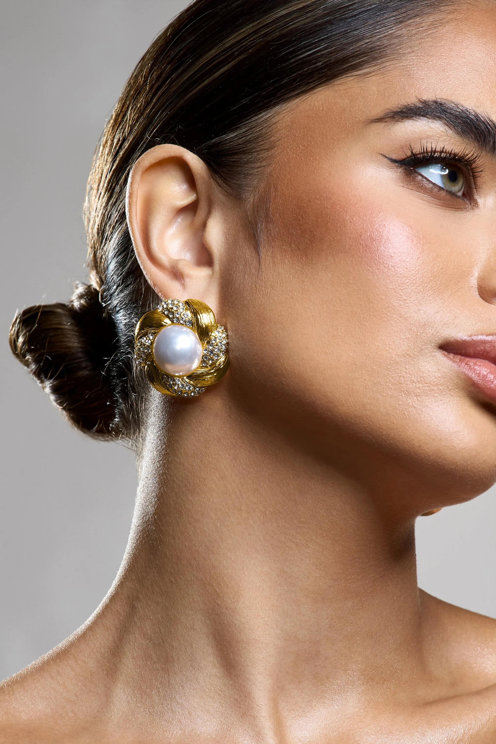 Nolita | Gold Diamante Pearl Pendant Earrings