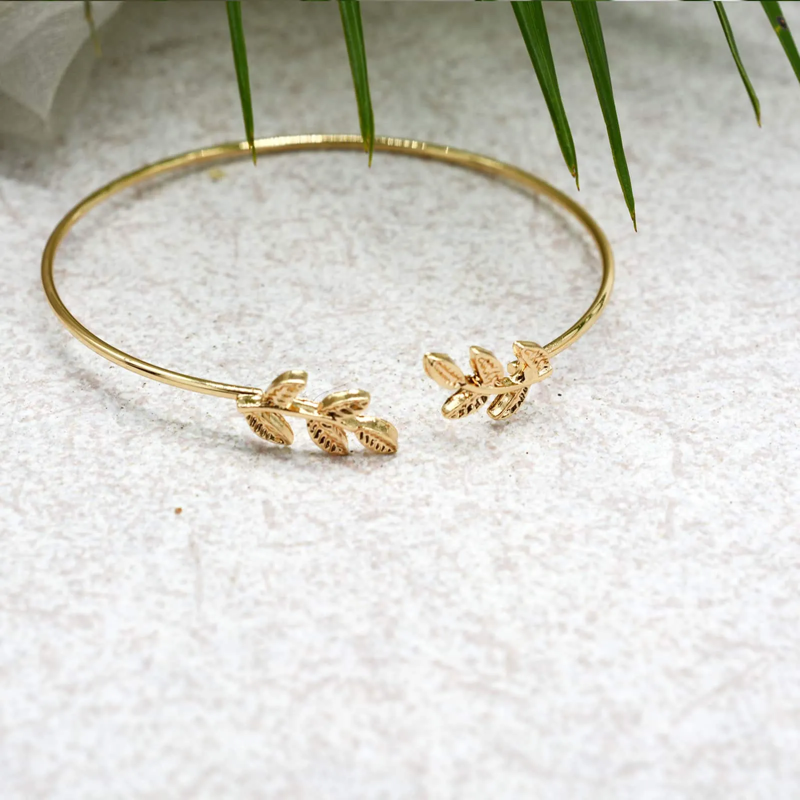 Open Cuff Leaves Gold Bracelet