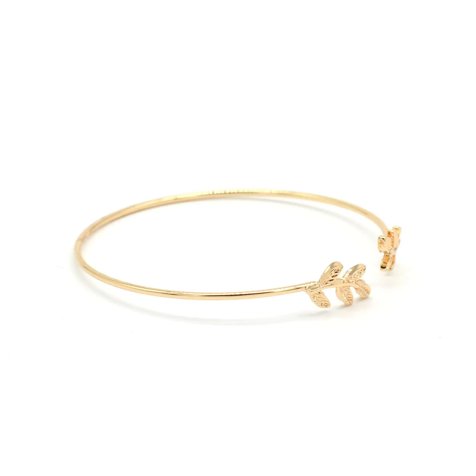 Open Cuff Leaves Gold Bracelet