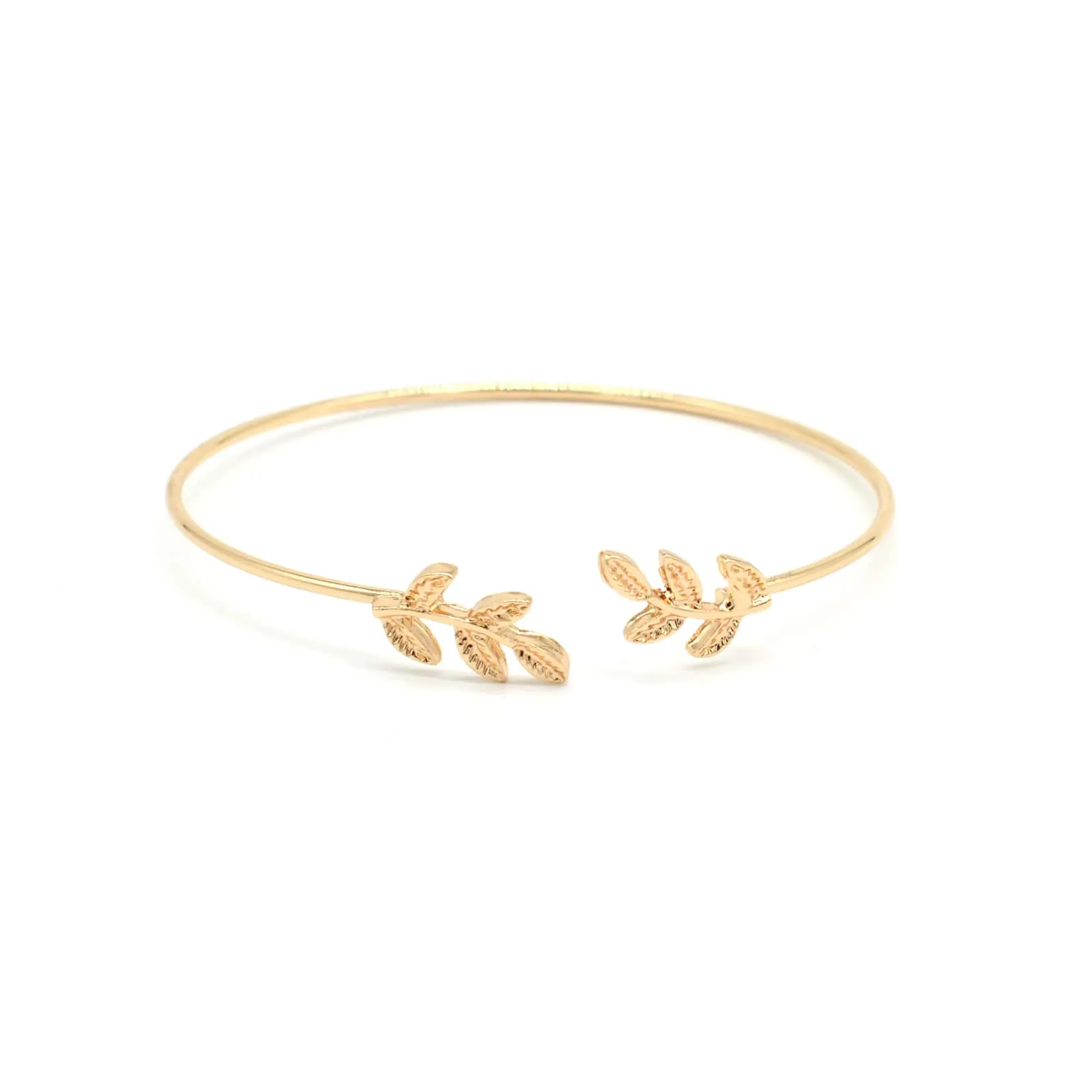 Open Cuff Leaves Gold Bracelet