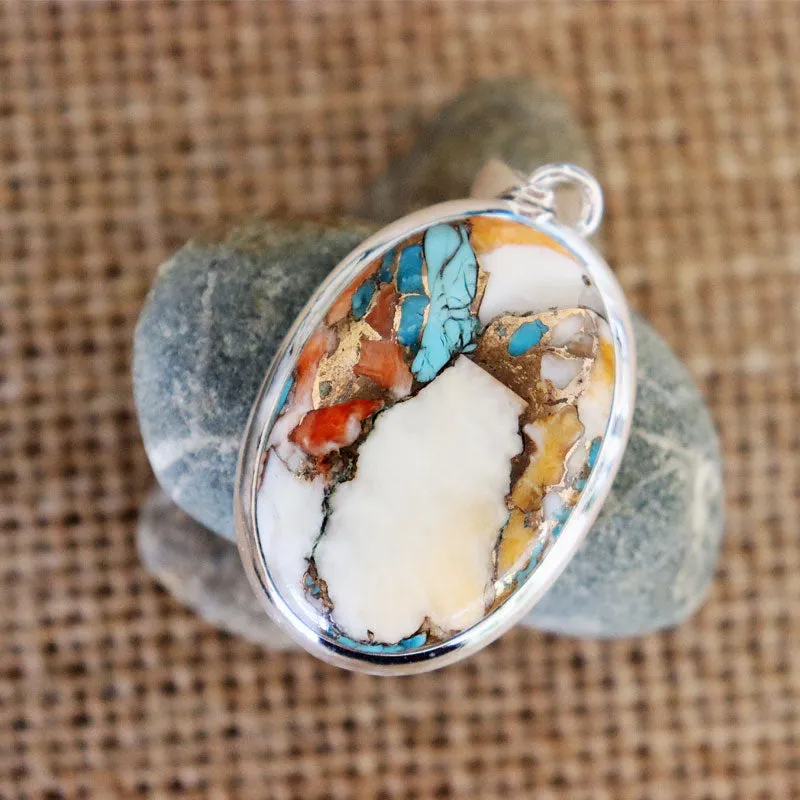 Oyster Turquoise Oval Boho Pendant