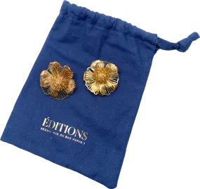 Pats Jewellery Metallic Golden Brass Flowers On Clip Earrings. One Size