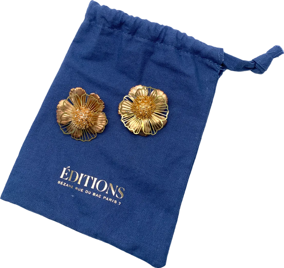 Pats Jewellery Metallic Golden Brass Flowers On Clip Earrings. One Size