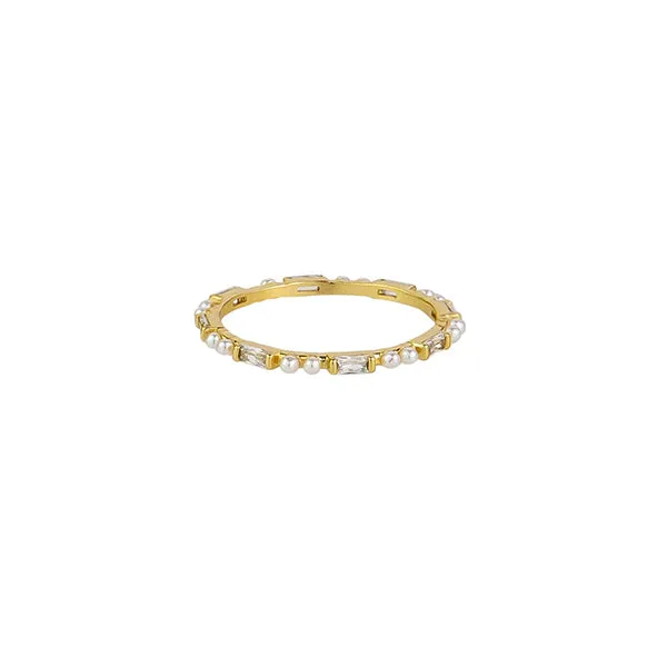 Pearl & Crystal Band Ring - Gold