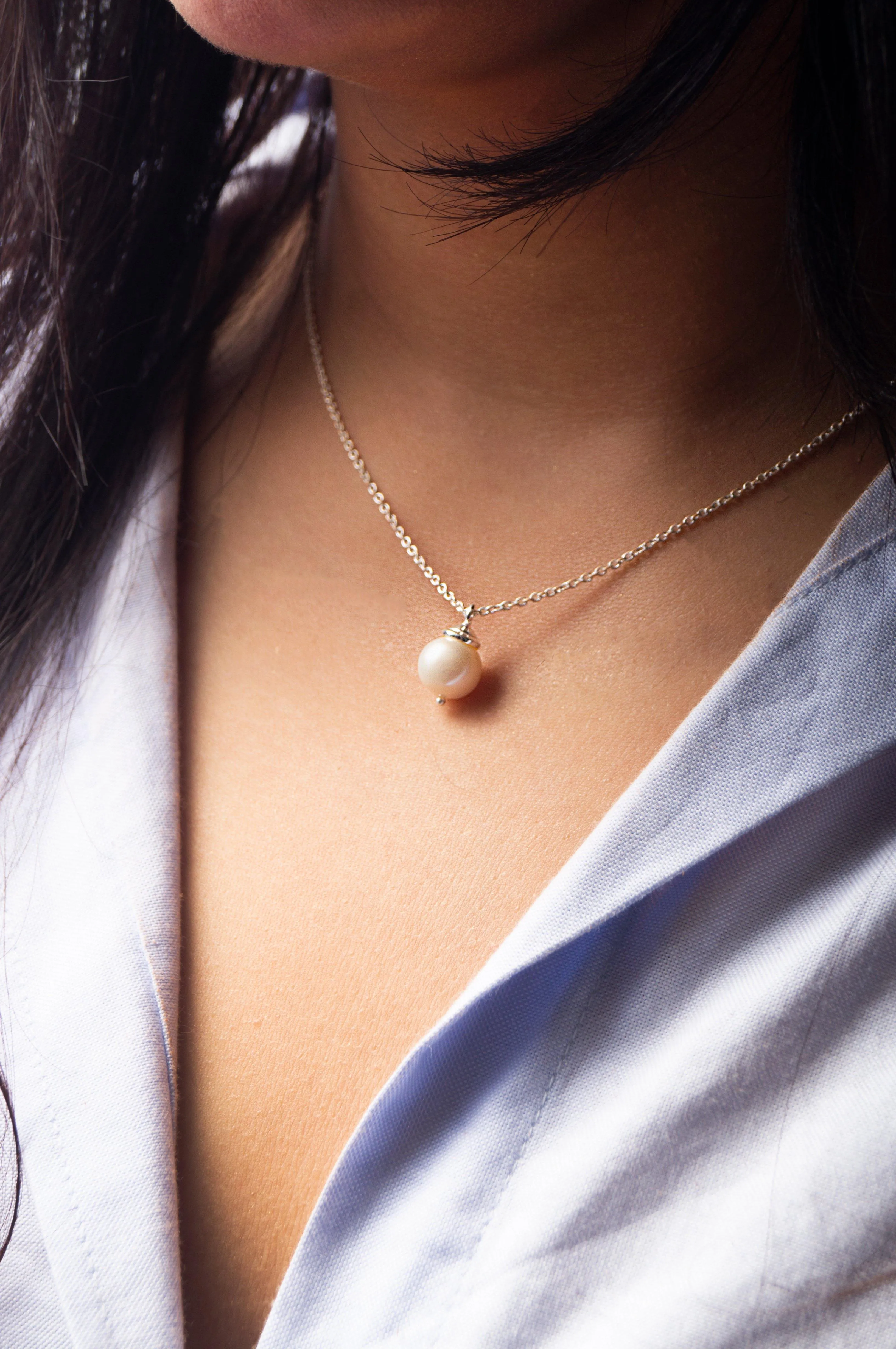 Pearl Blush Classic Gold Sterling Silver Pendant Necklace