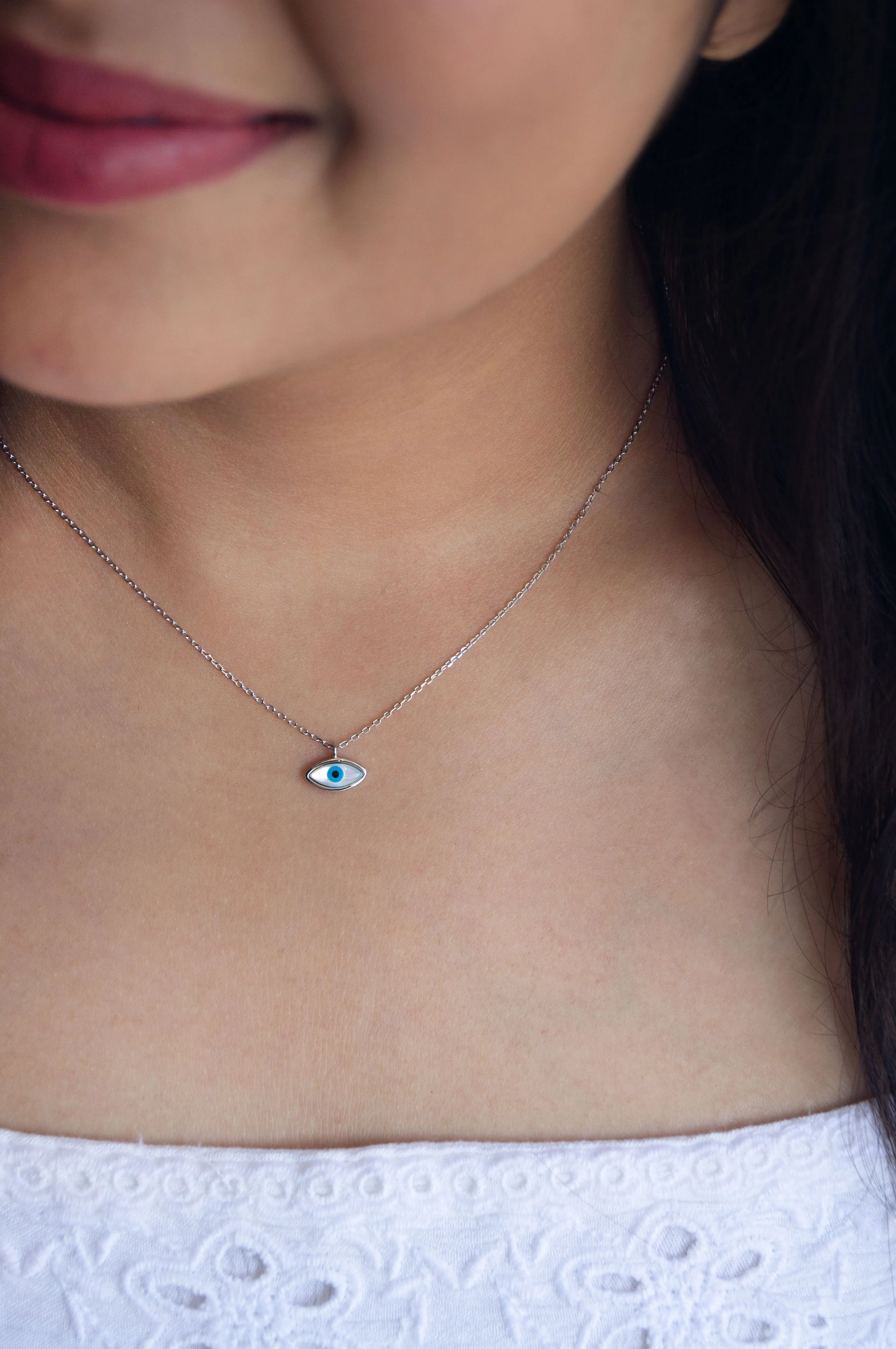 Petite Dainty Evil Eye Rose Gold Plated Sterling Silver Chain Necklace