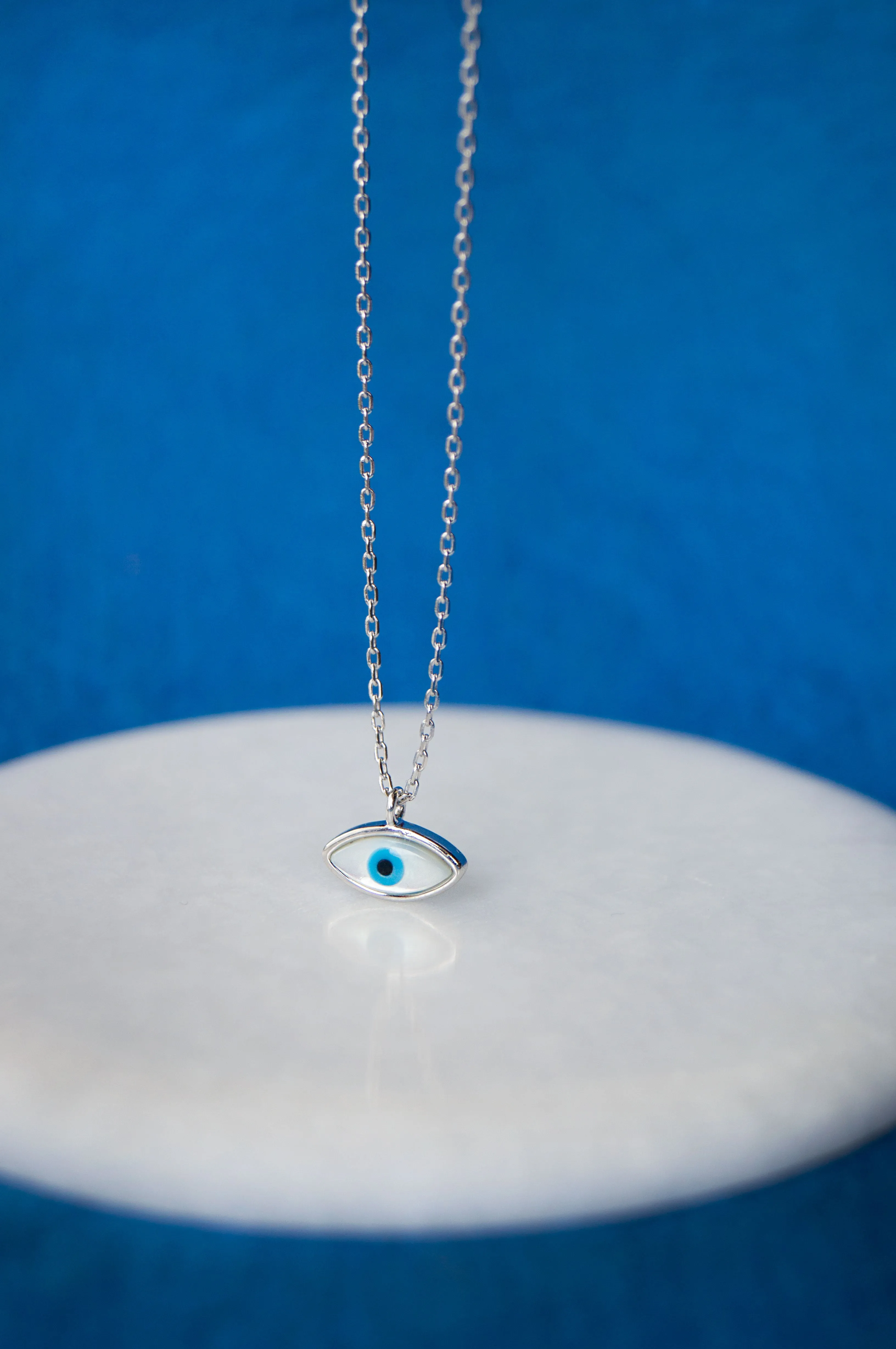 Petite Dainty Evil Eye Rose Gold Plated Sterling Silver Chain Necklace