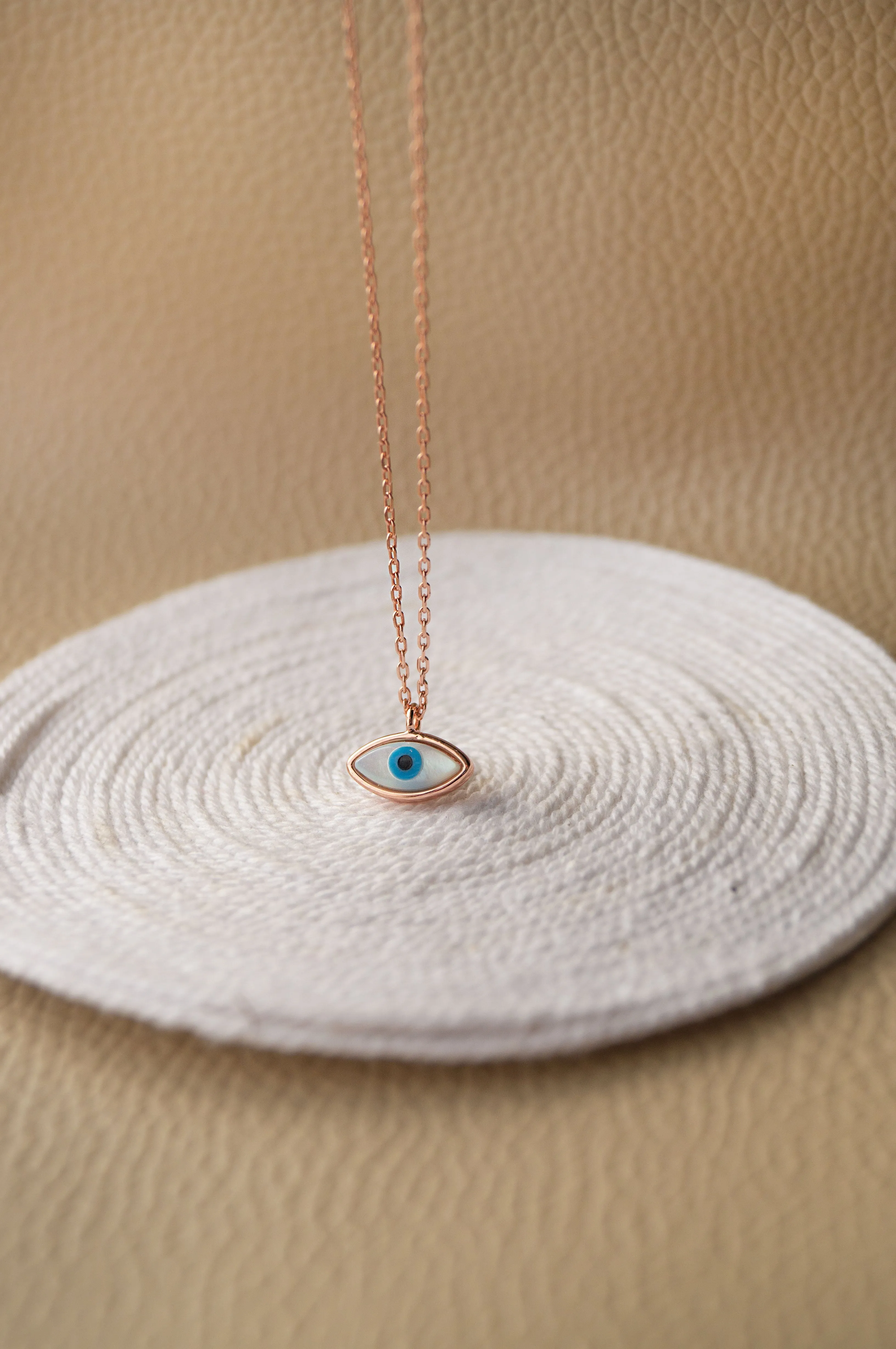 Petite Dainty Evil Eye Rose Gold Plated Sterling Silver Chain Necklace