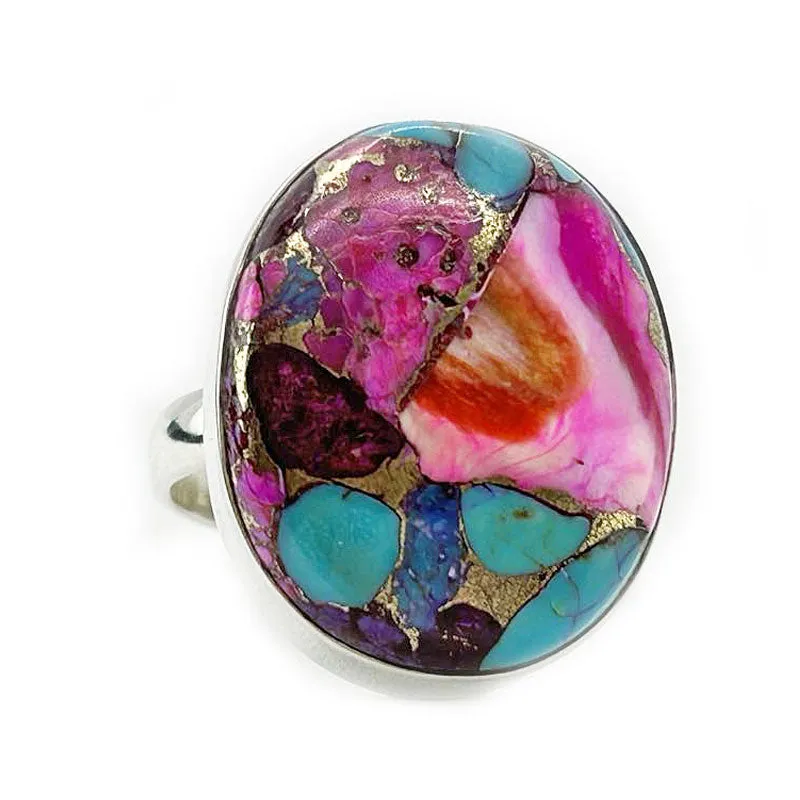 Pink Dahlia Copper Turquoise Ring