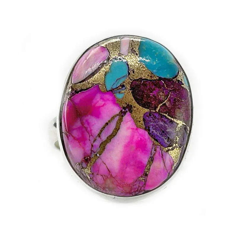 Pink Dahlia Copper Turquoise Ring