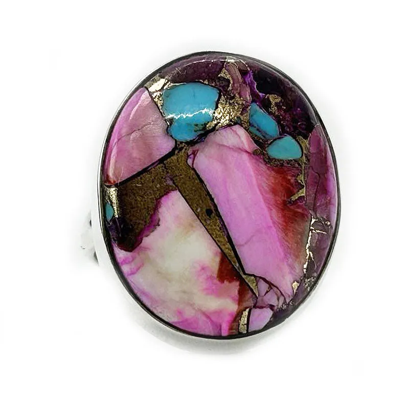 Pink Dahlia Copper Turquoise Ring