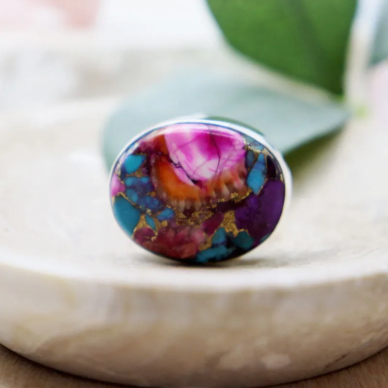 Pink Dahlia Copper Turquoise Ring