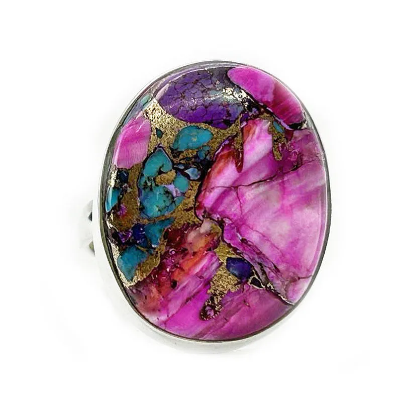 Pink Dahlia Copper Turquoise Ring