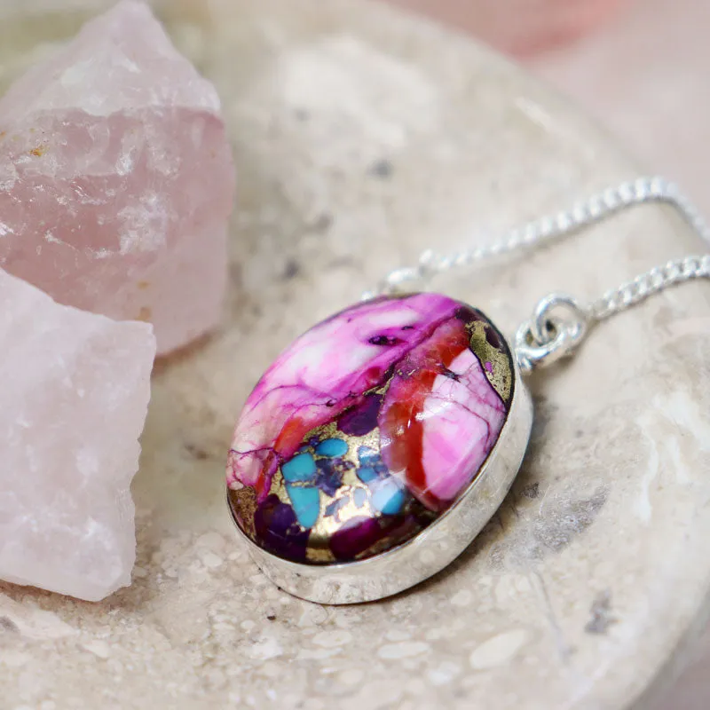 Pink Dahlia Turquoise Pendant