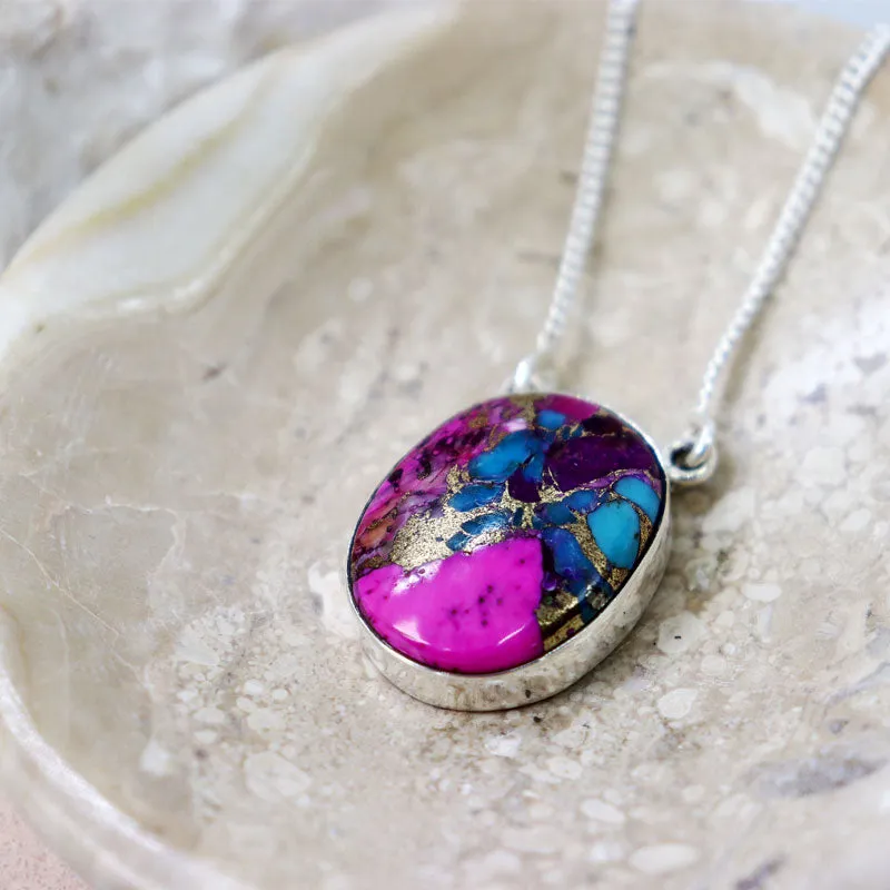 Pink Dahlia Turquoise Pendant