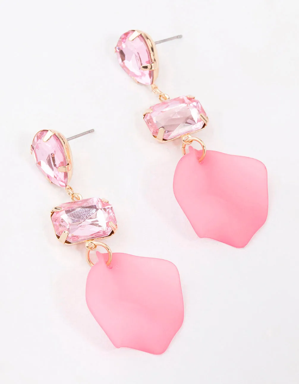 Pink Pear & Rectangle Diamante Petal Drop Earrings