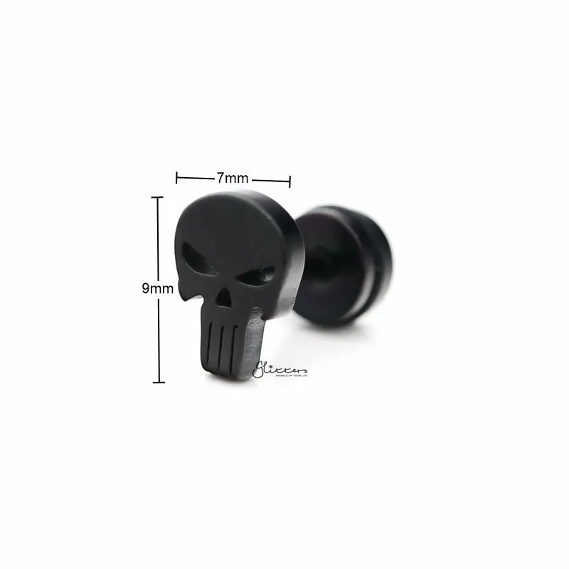 Punisher Skull Fake Plug Earring - Black