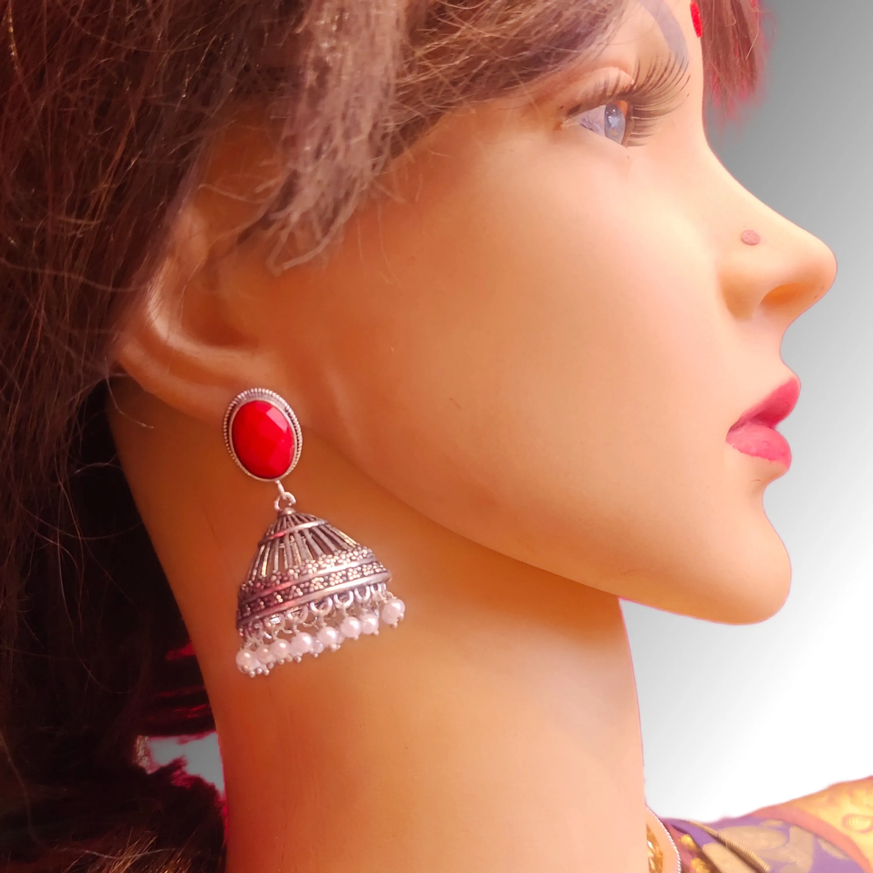 "Dazzling Elegance: Embrace Style with Oxidized Jermon Silver Jhumka Earrings by Asp Fashion Jewellery"