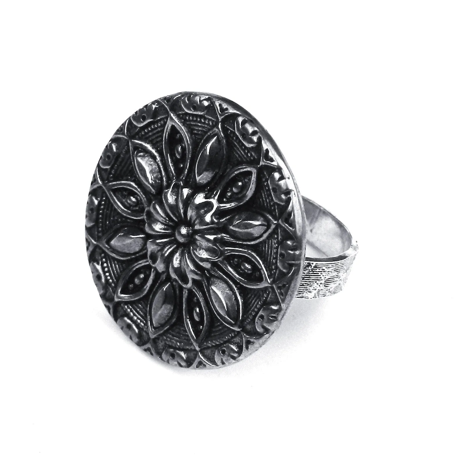 Radiance Antique Button Ring - Sterling Silver Statement Ring