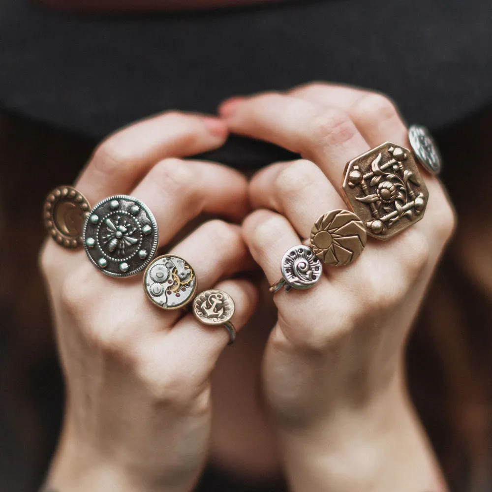 Radiance Antique Button Ring - Sterling Silver Statement Ring