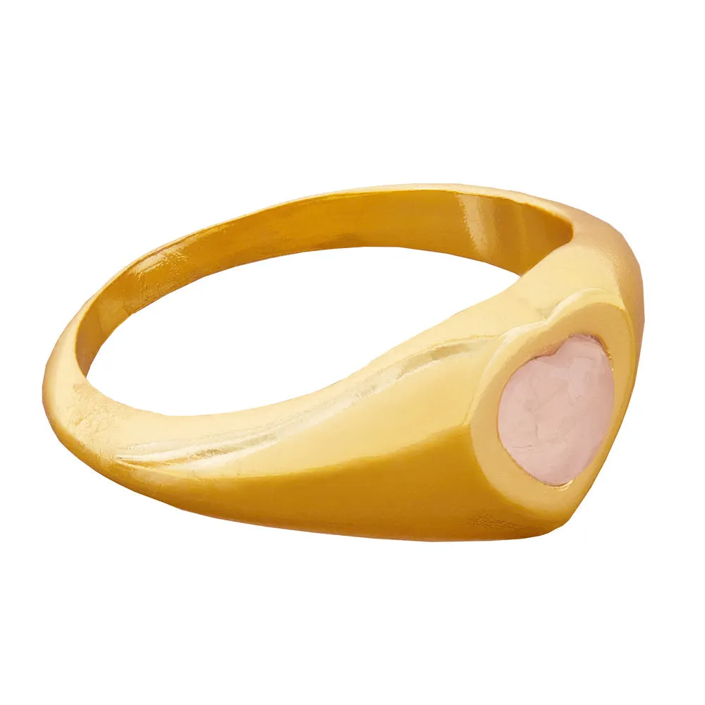 Real Gold Plated Gold Z Rose Quartz Heart Signet Ring-Small