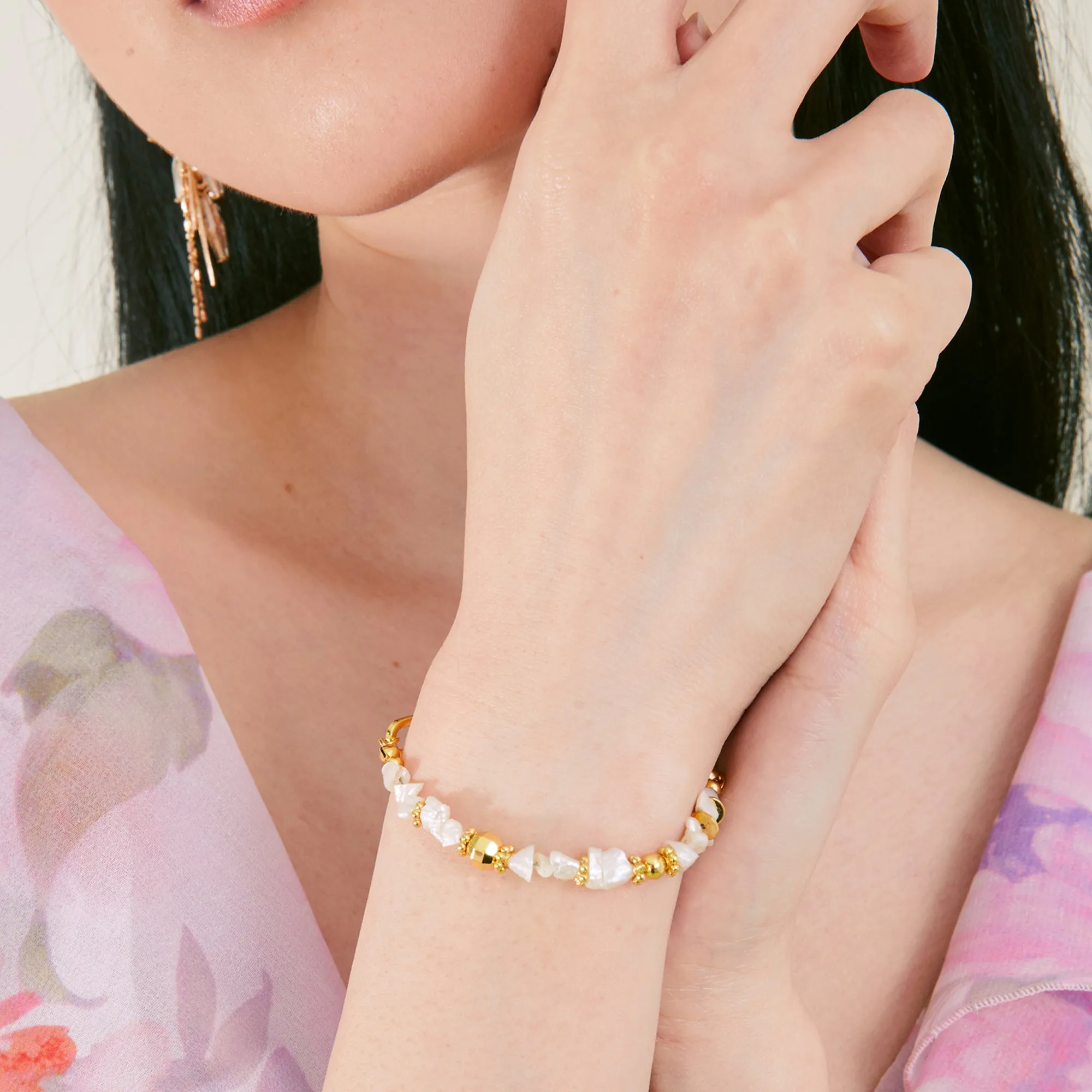 Real Gold-Plated Keshi Pearl Bracelet