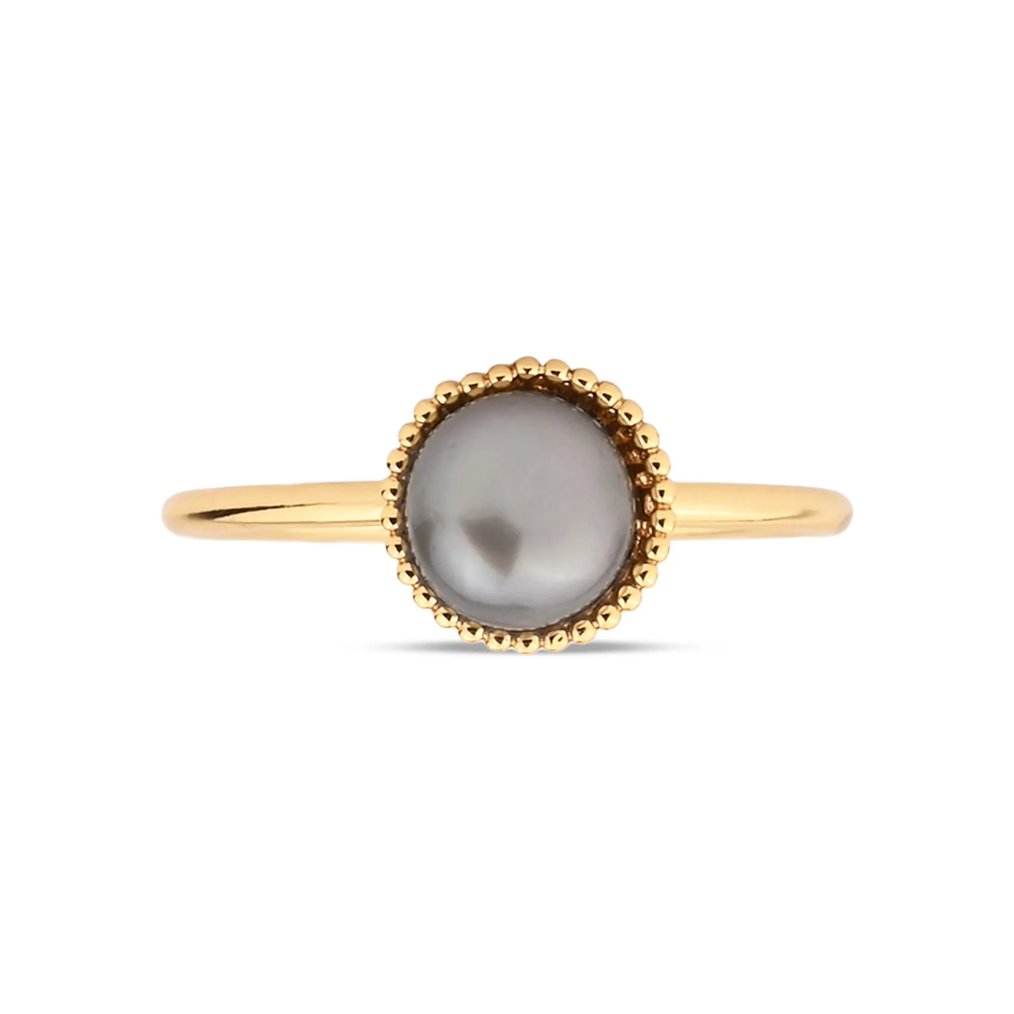 Real Gold-Plated Pearl Ring Grey-Small