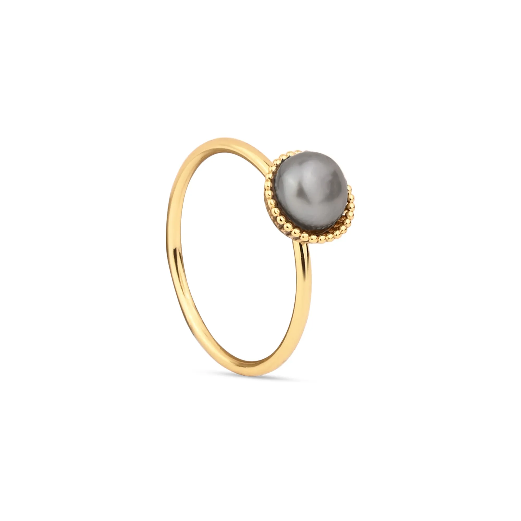 Real Gold-Plated Pearl Ring Grey-Small