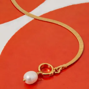 Real Gold Plated Pearl Z Herringbone Chain Pearl Bracelet