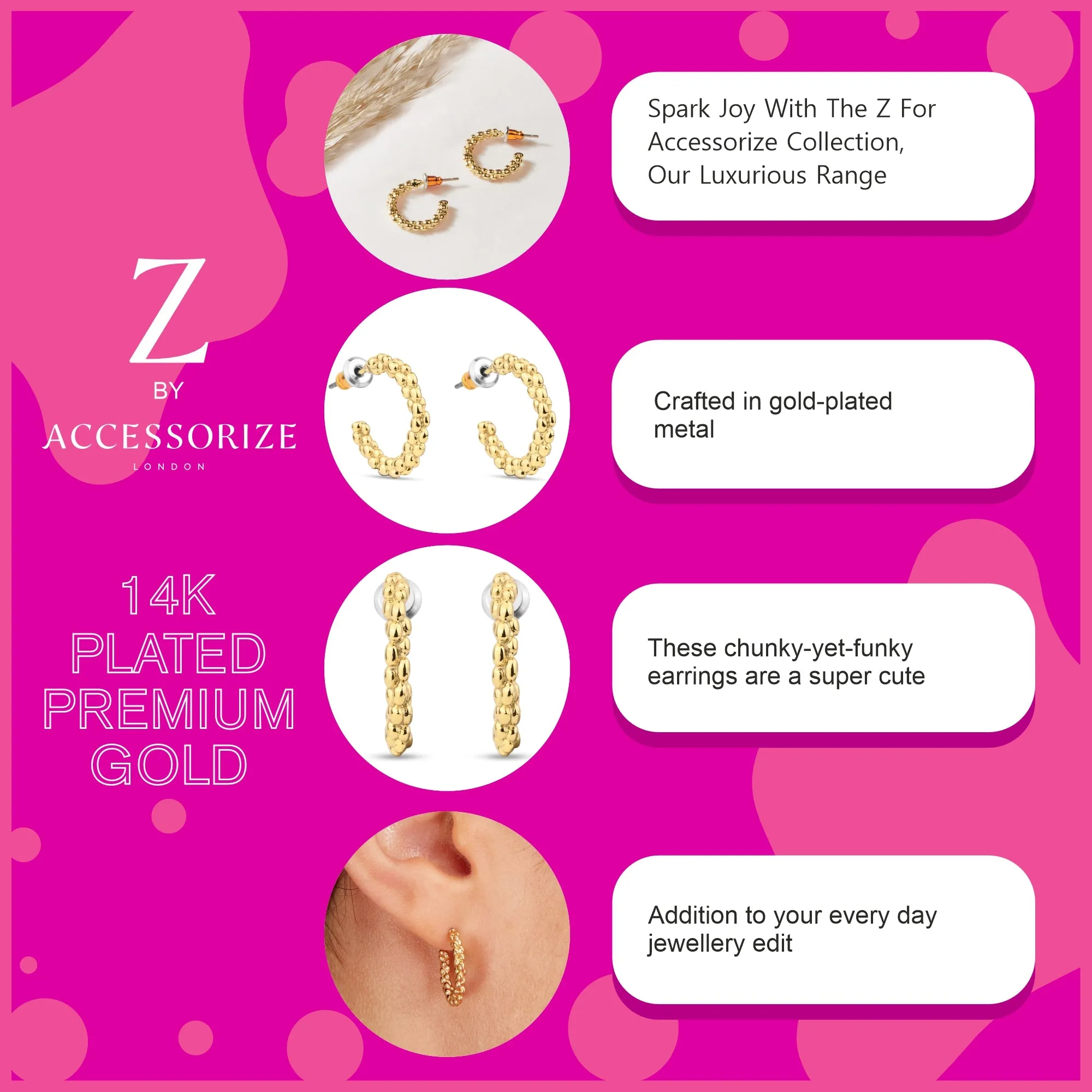 Real Gold Plated Z Bobble Chubby Hoops