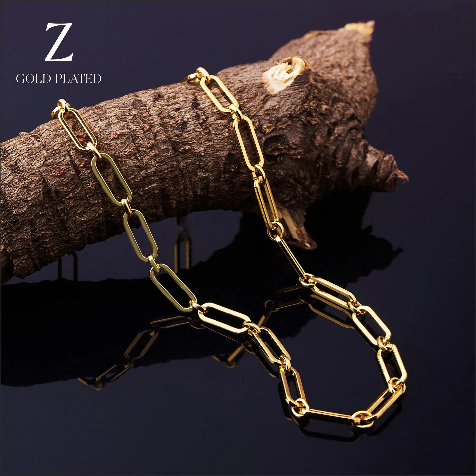 Real Gold Plated Z Elongated Link Necklace