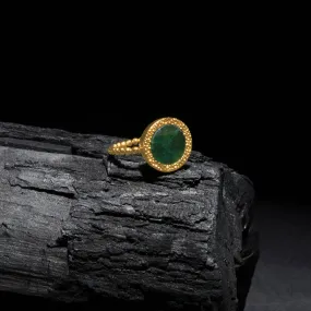 Real Gold Plated Z  Green Aventurine Bobble Ring-Small