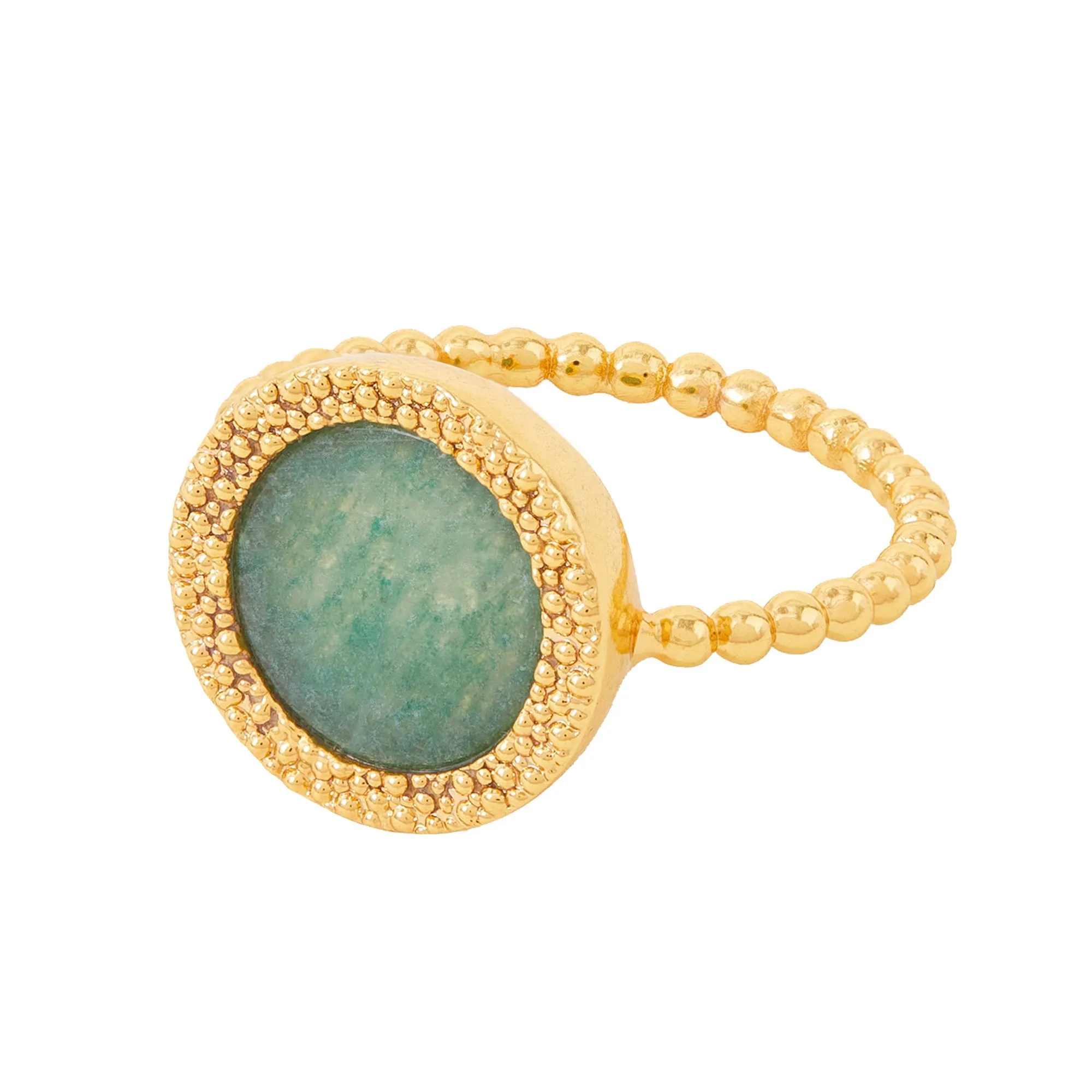 Real Gold Plated Z  Green Aventurine Bobble Ring-Small