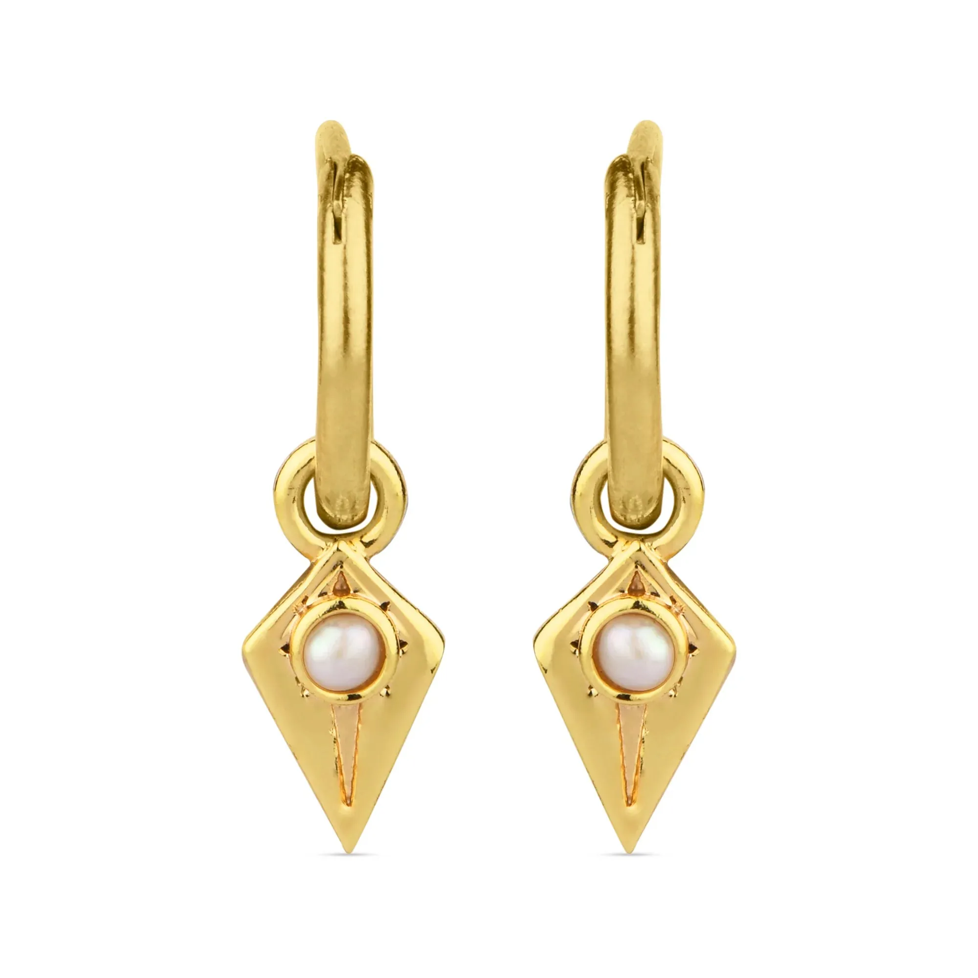 Real Gold Plated Z Pearls Triangle Hoops Earring For Women By Accessorize London