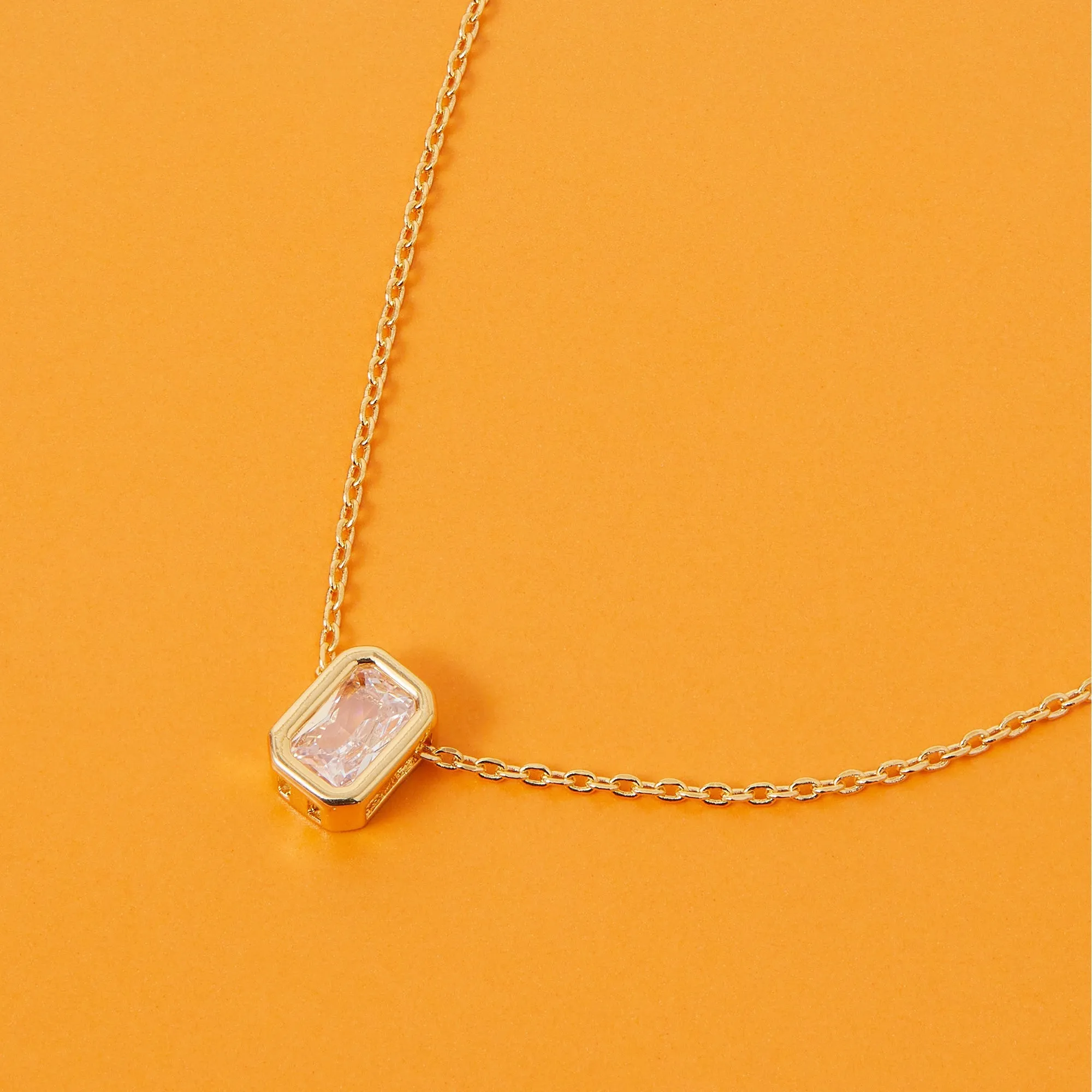 Real Gold Plated Z Sparkle Baguette Cut Pendant Necklace