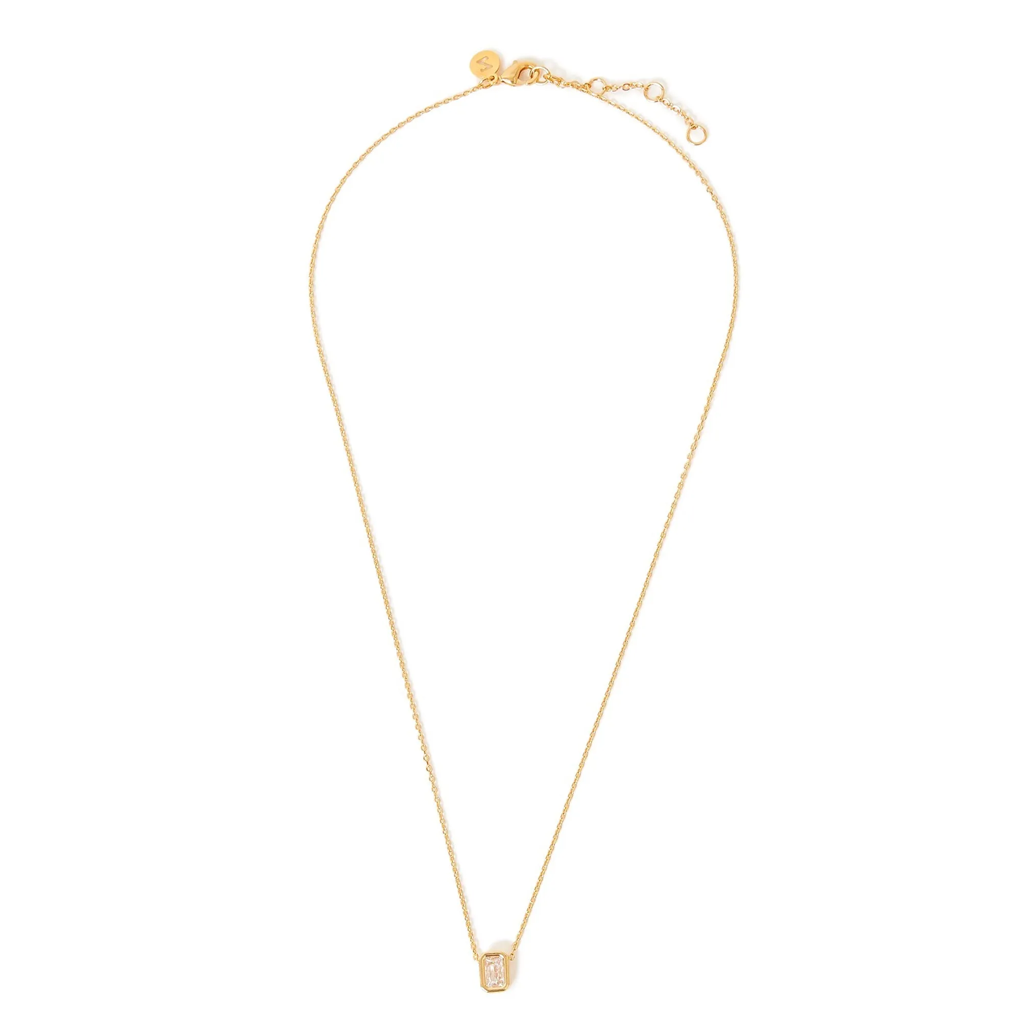 Real Gold Plated Z Sparkle Baguette Cut Pendant Necklace