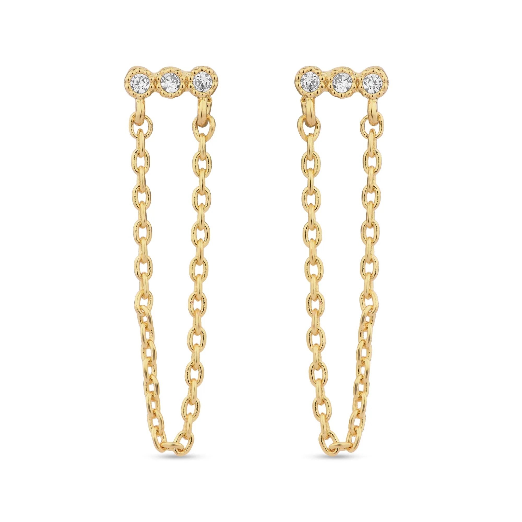 Real Gold-Plated Z  Triple Sparkle Chain Earrings