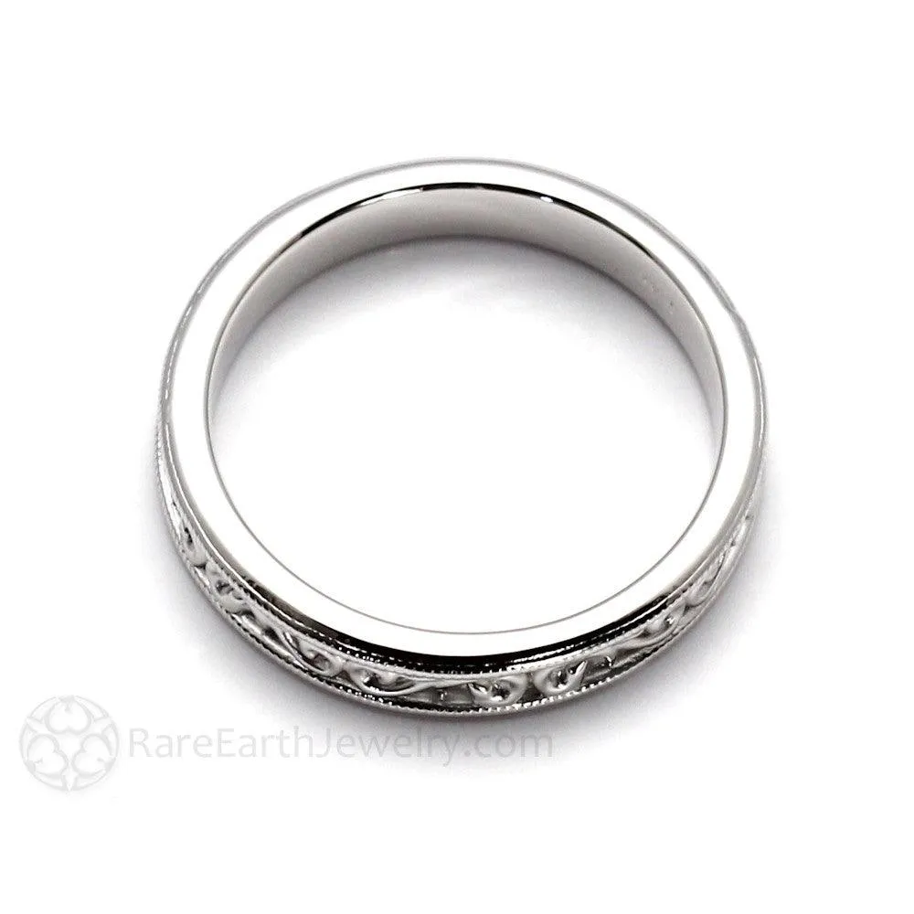 Reserved for Scarlett Antique Style Wedding Band 4mm with Filigree Scroll Pattern