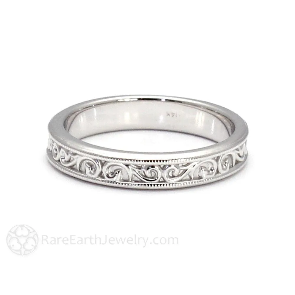 Reserved for Scarlett Antique Style Wedding Band 4mm with Filigree Scroll Pattern