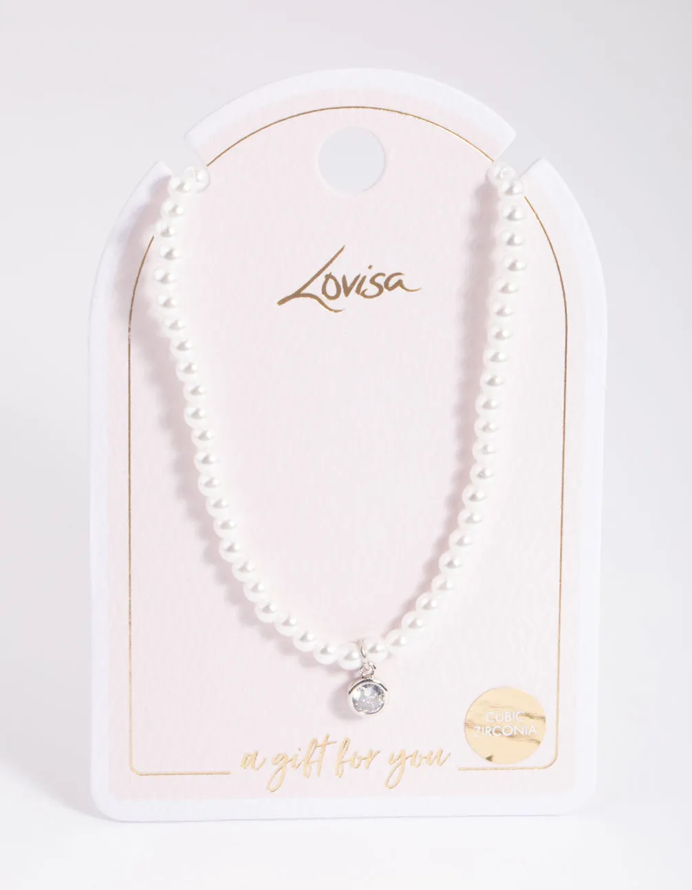 Rhodium Classic Pearl & Diamante Necklace