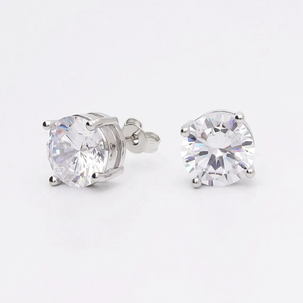 Rhodium Plated Round C.Z Stud Earrings