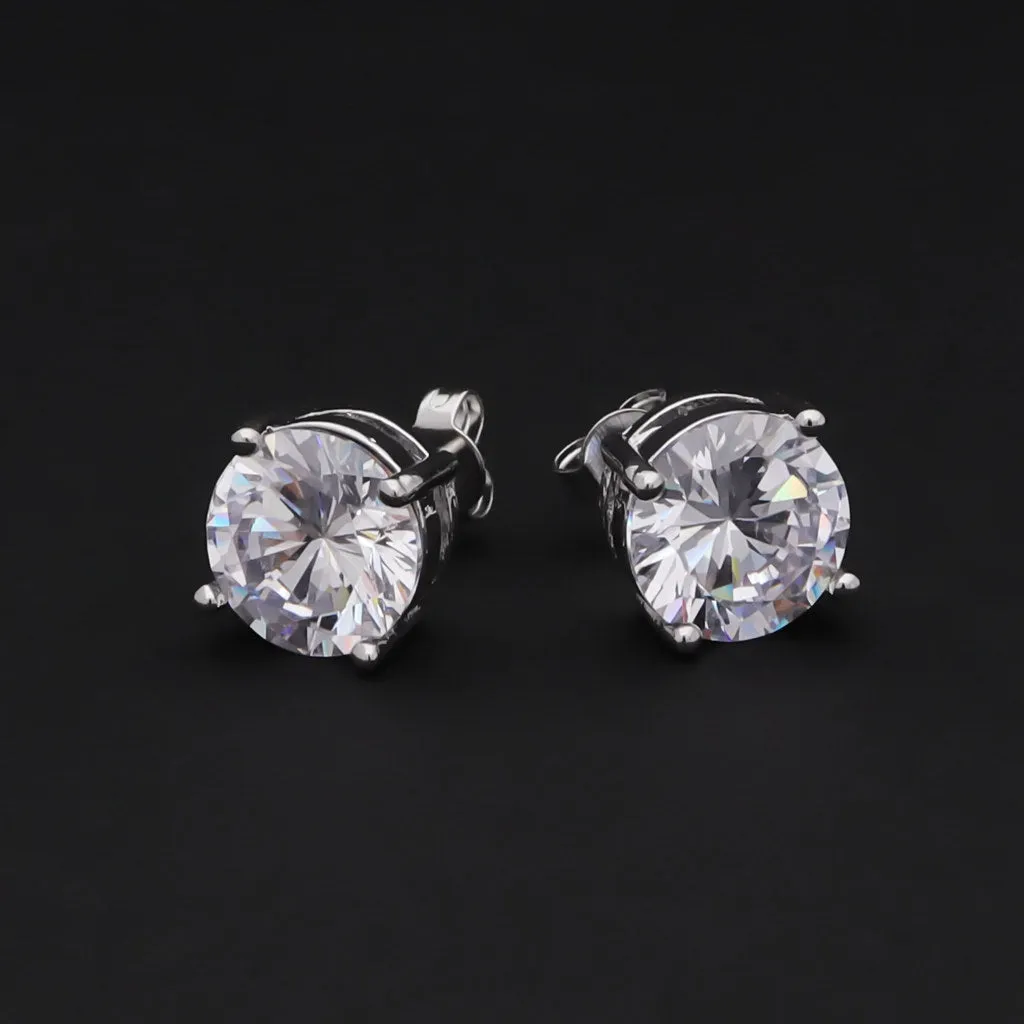 Rhodium Plated Round C.Z Stud Earrings