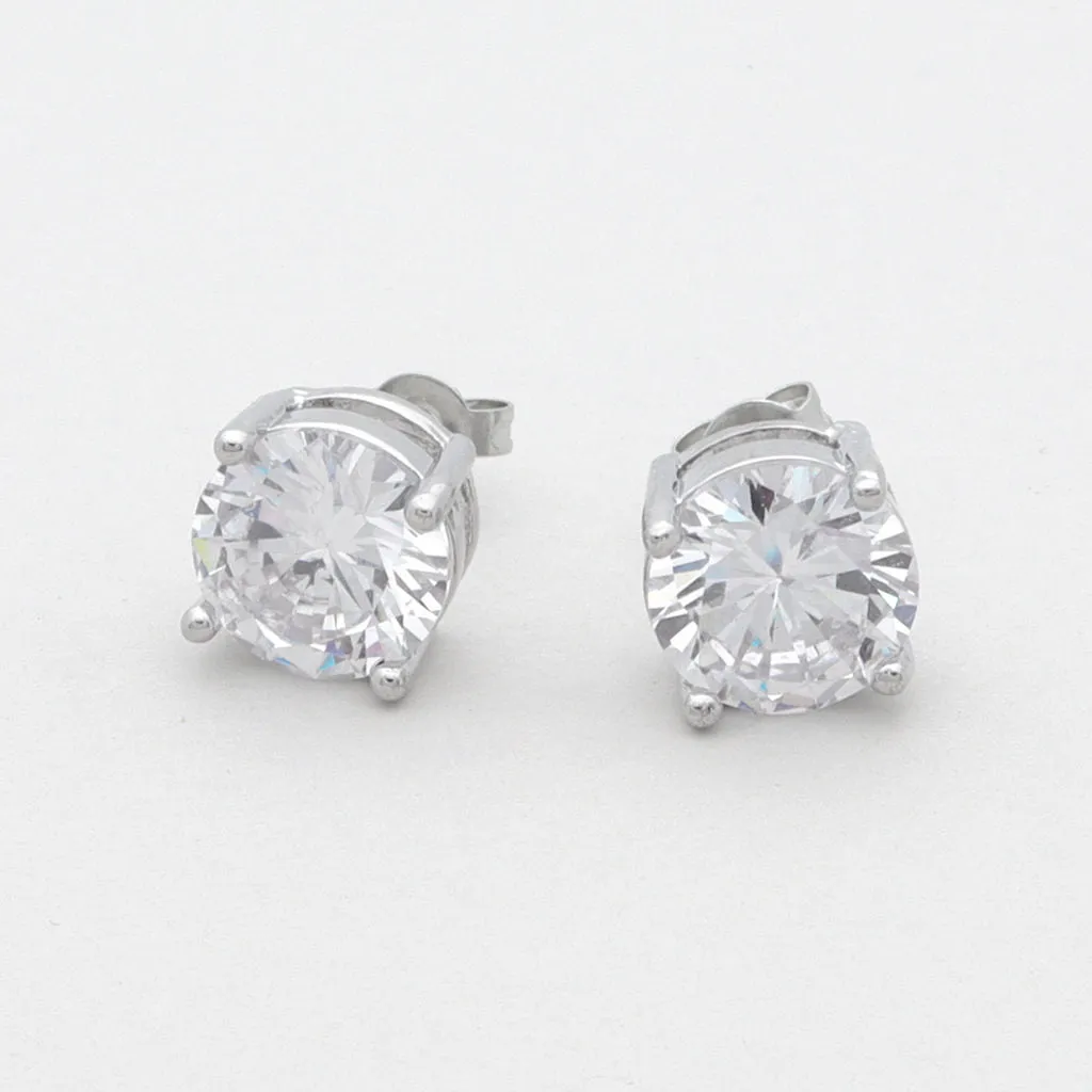 Rhodium Plated Round C.Z Stud Earrings