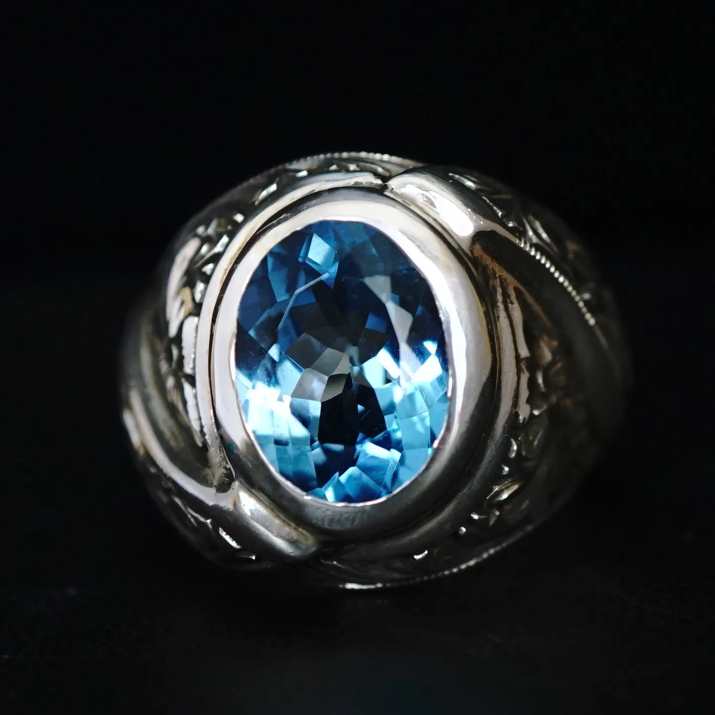 Ring Aquamarine Sterling Silver Handmade gemstone Artisan Handcrafted Unique Men’s Jewelry