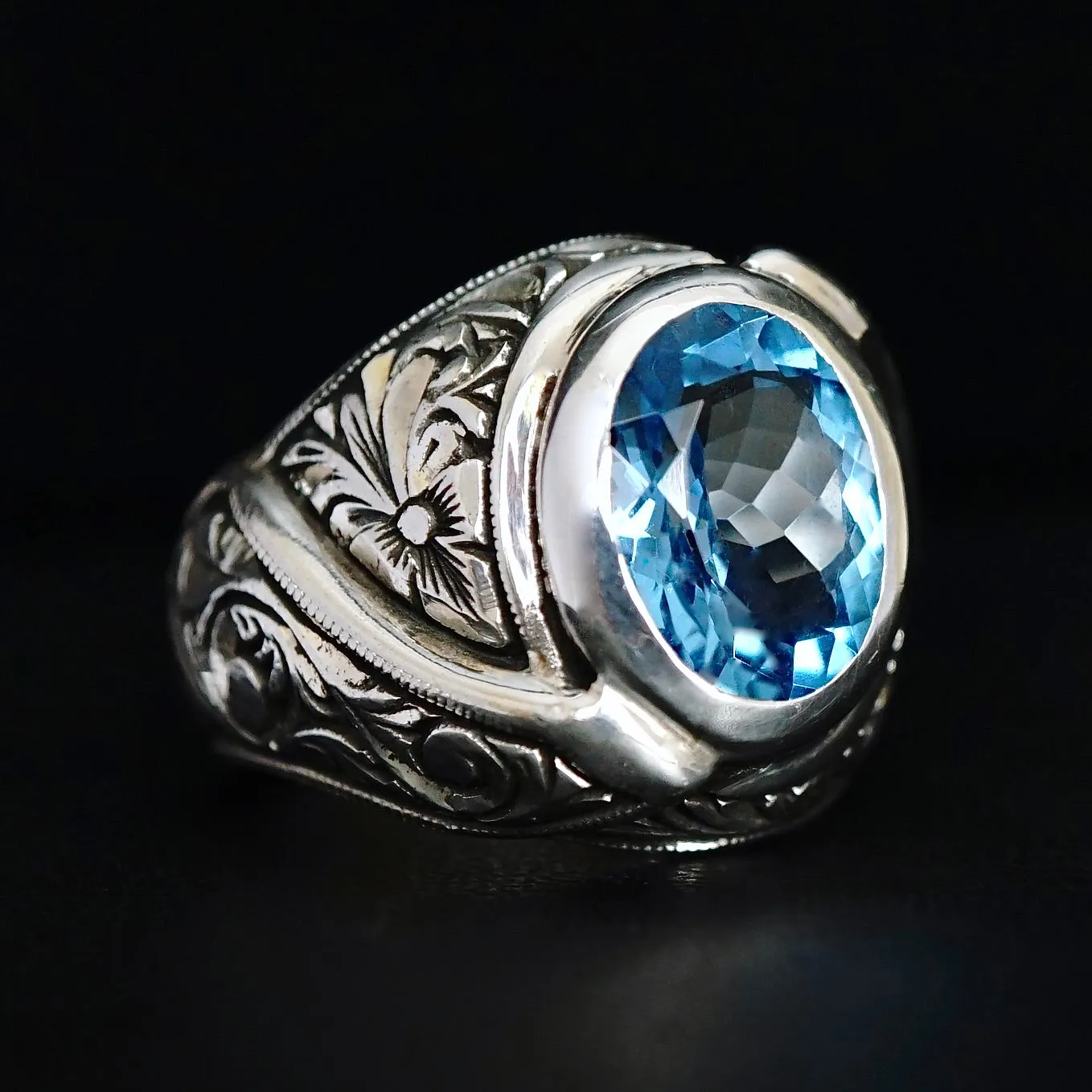 Ring Aquamarine Sterling Silver Handmade gemstone Artisan Handcrafted Unique Men’s Jewelry