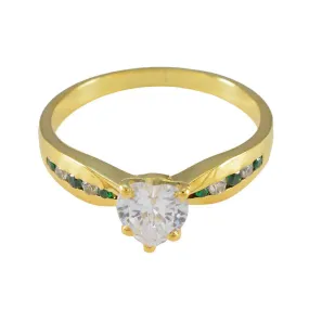 Riyo Classical Silver Ring With Yellow Gold Plating Emerald CZ Stone Heart Shape Prong Setting  Jewelry Engagement Ring