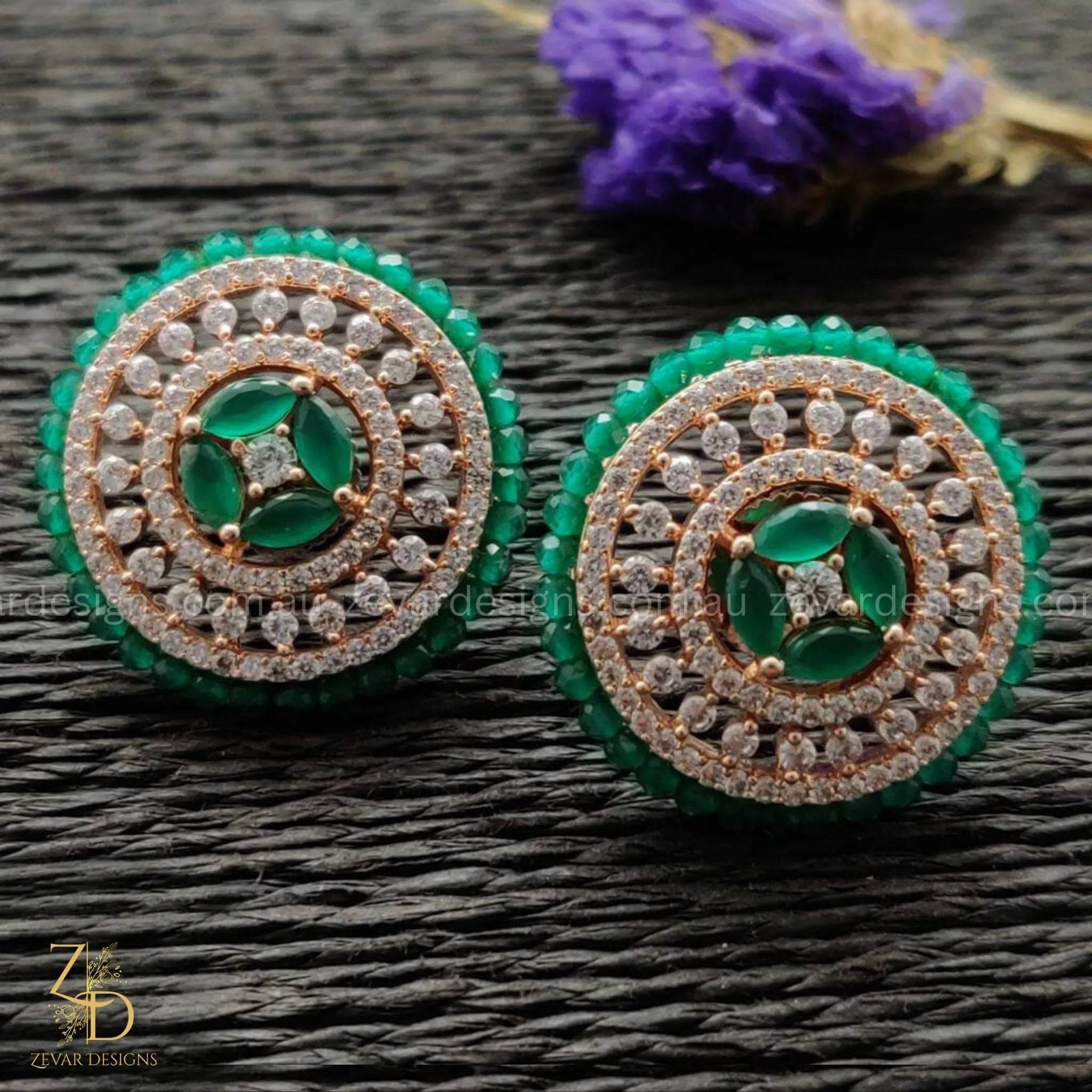 Rose Gold Green Studs