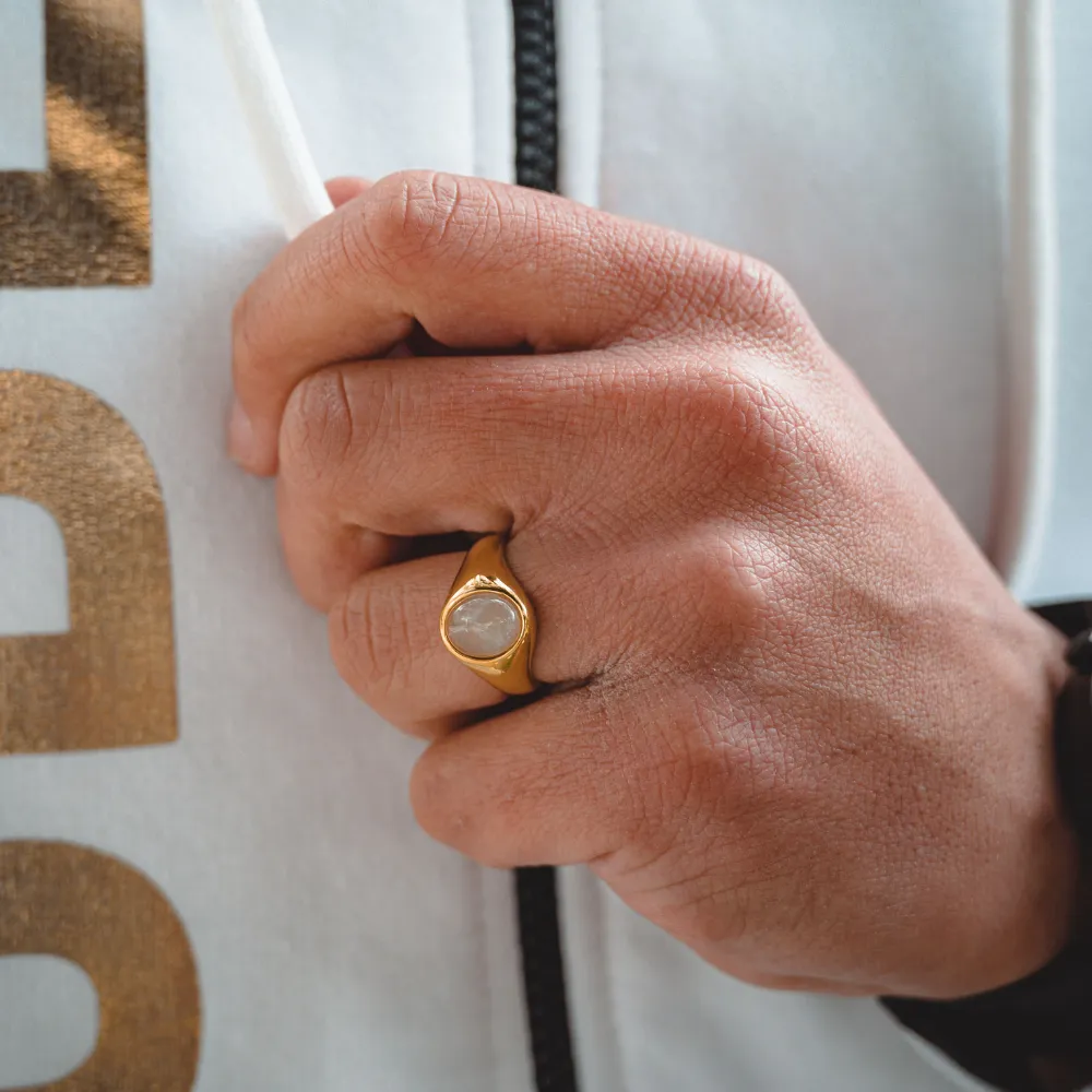 Rose Quartz Signet Ring - Gold