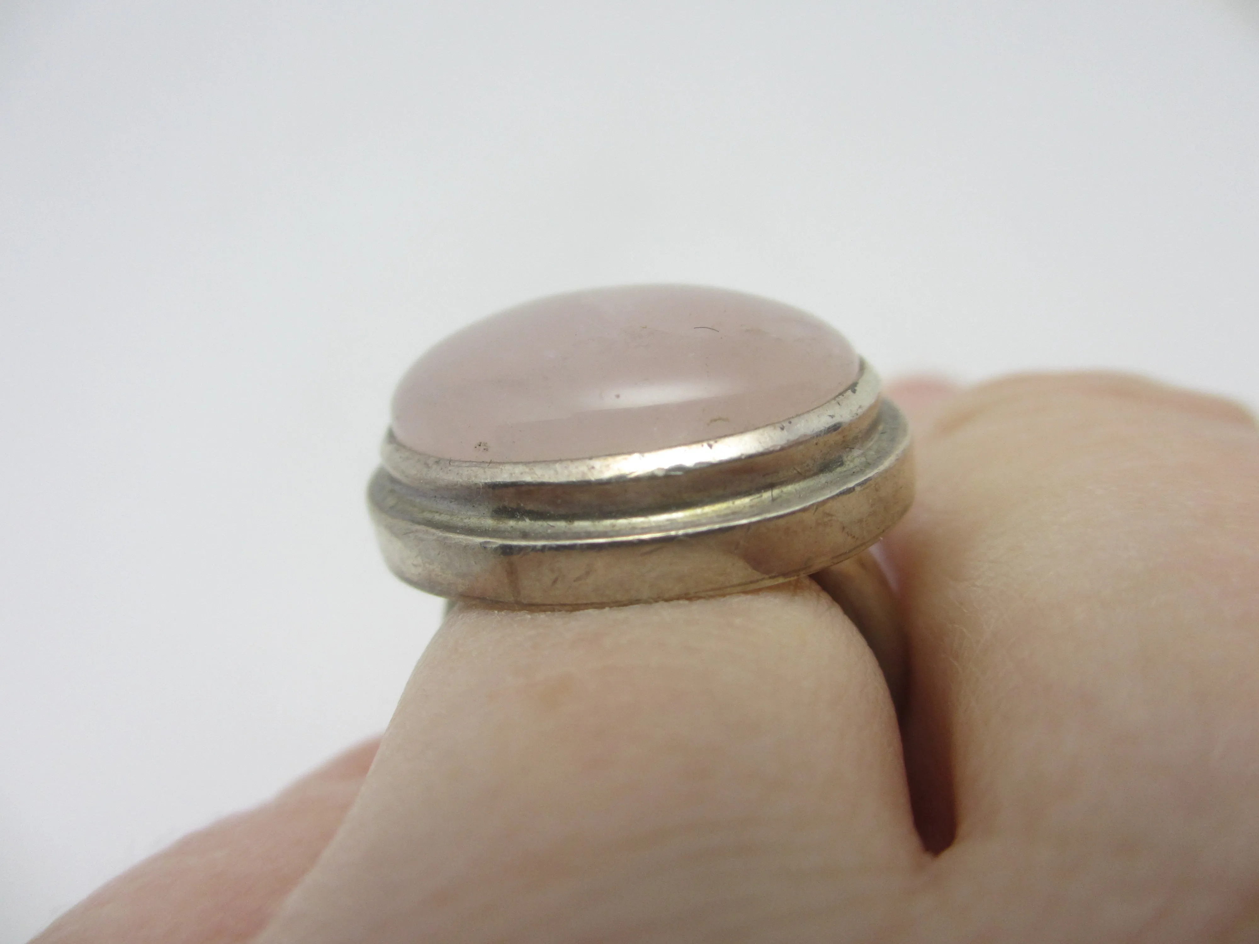 Rose Quartz Sterling Silver Ring Vintage c1980